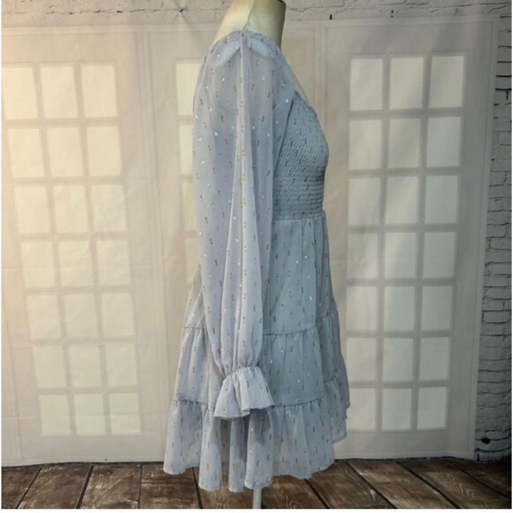 Altar’d State smocked light blue mini dress with metallic details size M NWT - Picture 6 of 10